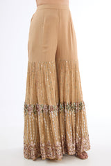 Golden Georgette Sequins Embroidered Sharara Set