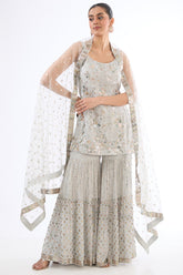 Grey Georgette Sequins Embroidered Sharara Set