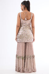 Dusty Mauve Georgette Sequins Embroidered Sharara Set