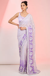 Purple Georgette Sequins Embroidered Ombre Saree