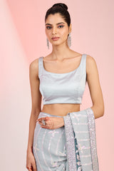 Grey Georgette Sequins Embroidered Ombre Saree