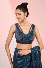 Dark Blue Georgette Sequins & Cutdana Hand Embroidered Saree