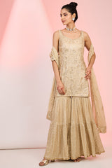 Fawn Chinon Sequin Embroidered Sharara Set for Party & Festive Wear