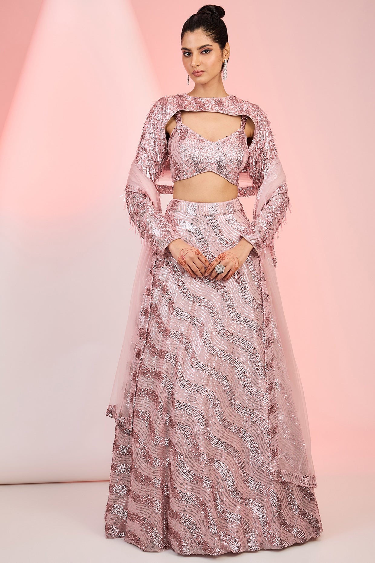 Pink glitter sequin line style embroidery lehenga