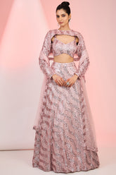 Pink glitter sequin line style embroidery lehenga