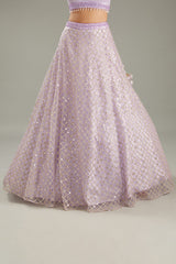 Mauve Net Zari Embroidered Lehenga Set