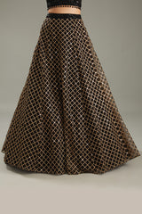 Black Net Zari Embroidered Lehenga Set