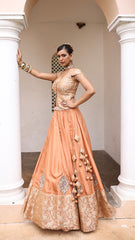 Rust Silk Jacquard Jaal Embellished Lehenga Set
