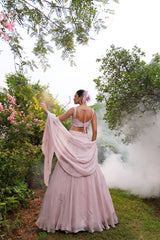 Lilac Organza Silver Stone Embroidered Lehenga Set