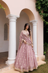 Lilac Tissue Dabka Hand Embroidered Lehenga Set