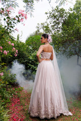 Lilac Net 3D Floral Embellished Lehenga Set