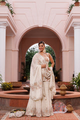 Flower jaal with hand embellishment short front cut peplum and sharara