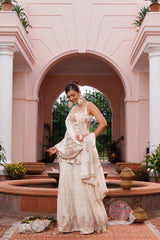 Flower jaal with hand embellishment short front cut peplum and sharara