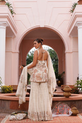 Flower jaal with hand embellishment short front cut peplum and sharara