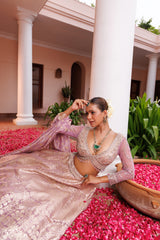 Lilac Tissue Mirror Hand Embroidered Lehenga Set