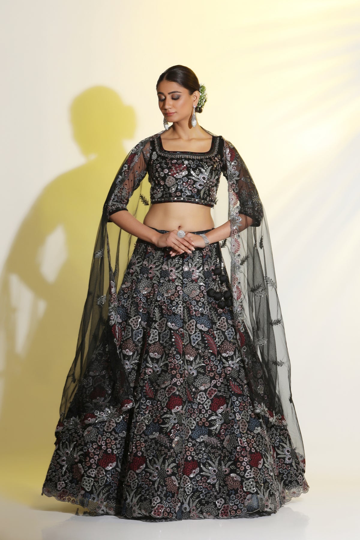 Sequin cutdana hand and machine dori combine lehenga