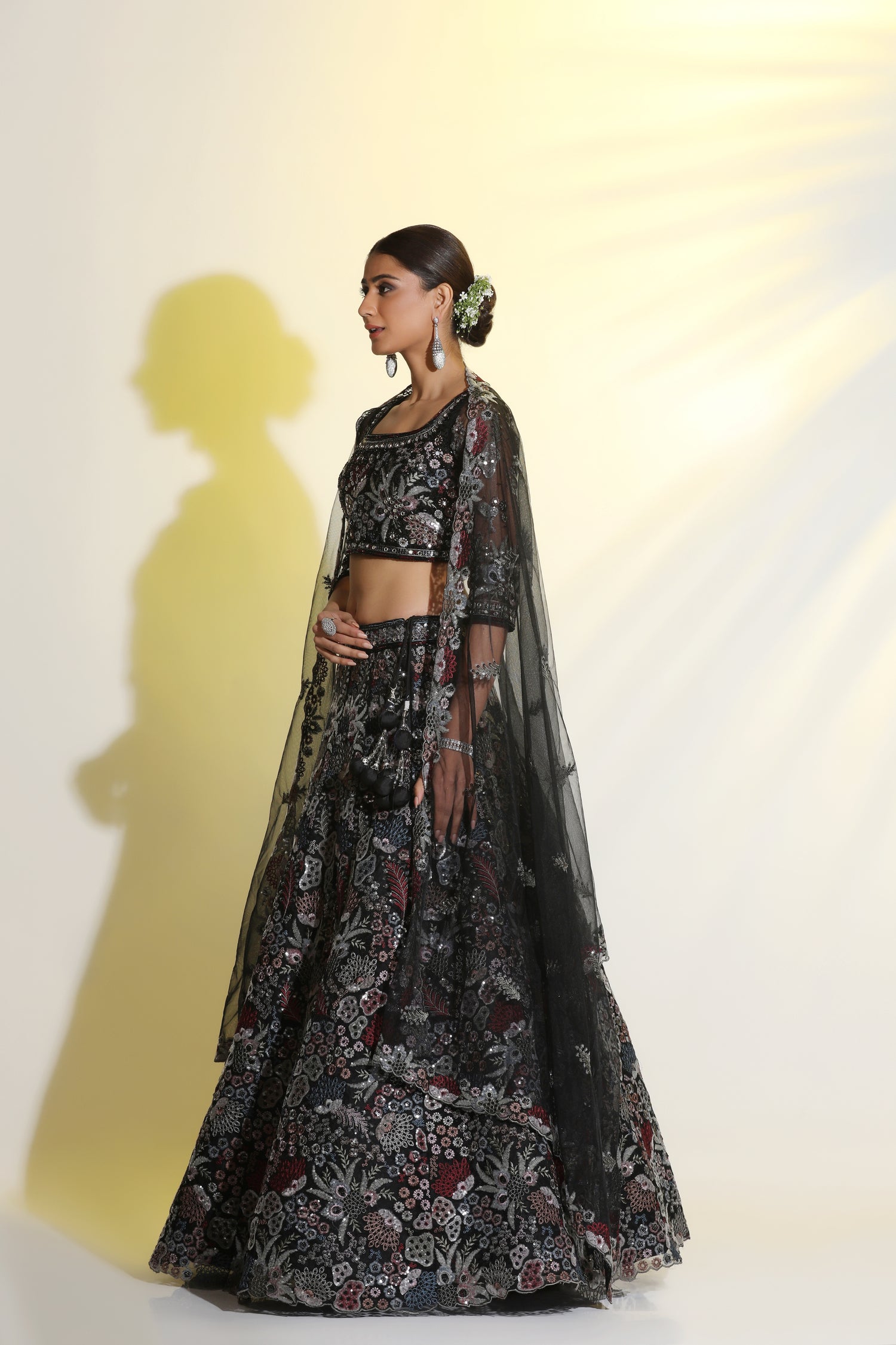 Sequin cutdana hand and machine dori combine lehenga