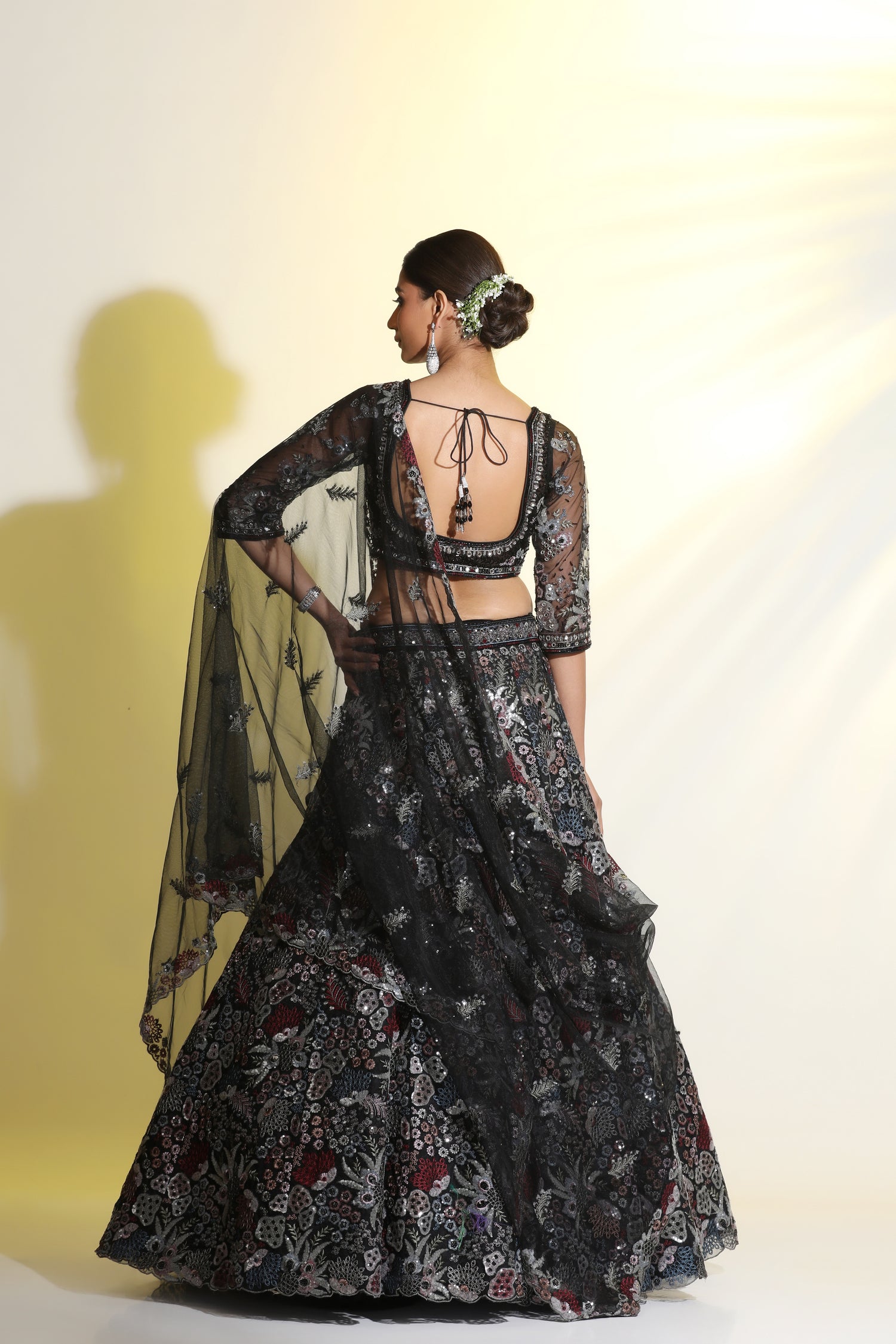 Sequin cutdana hand and machine dori combine lehenga