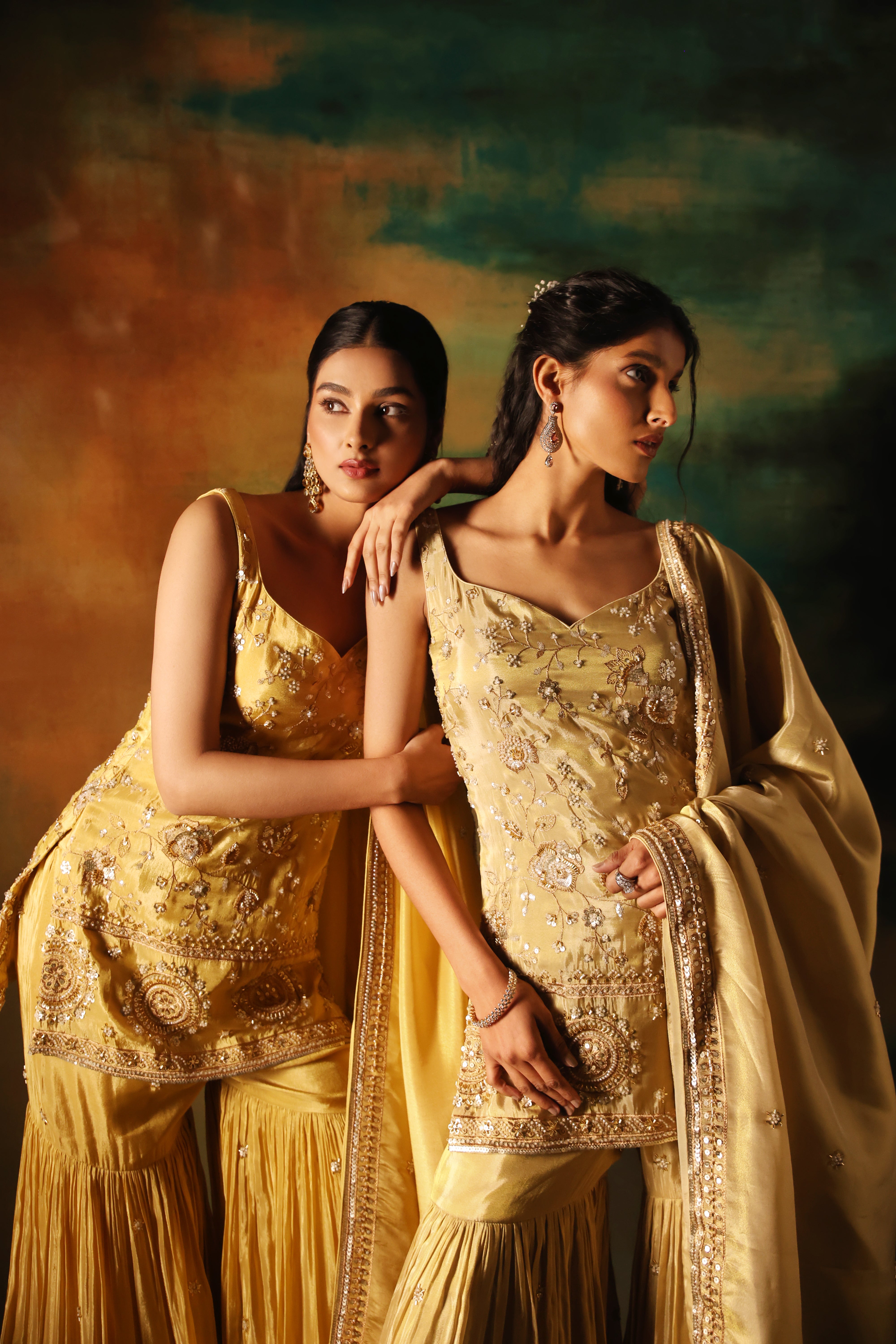 Beige Tissue Embroidered Sharara Set for Festive Elegance