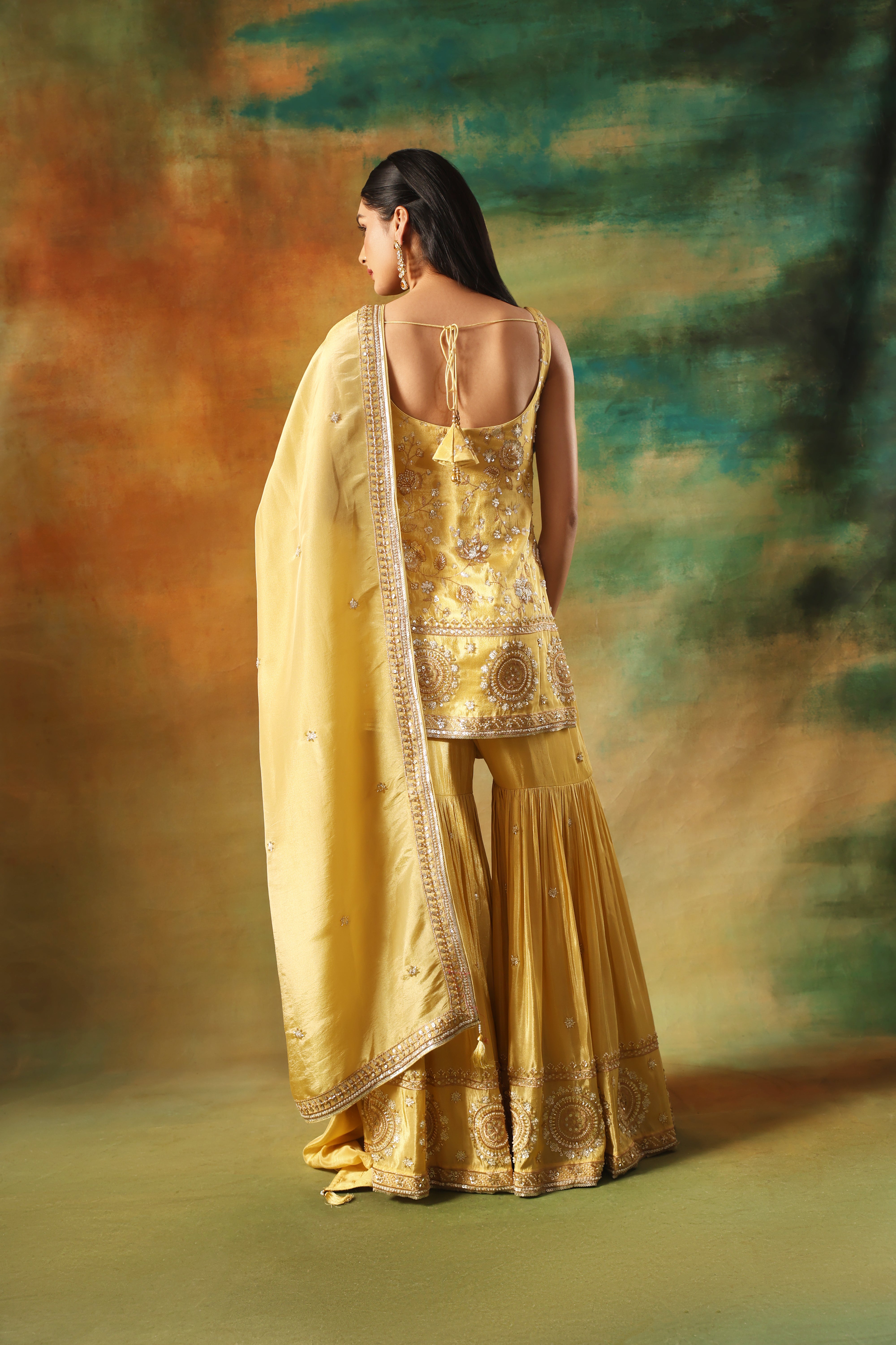 Beige Tissue Embroidered Sharara Set for Festive Elegance