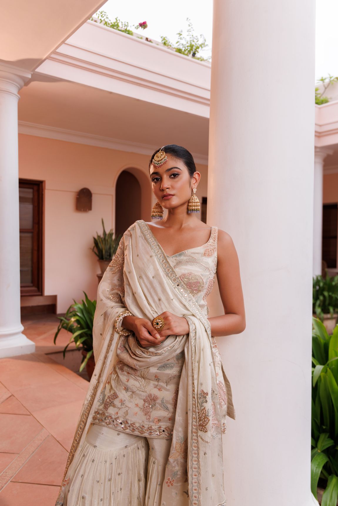 Golden Royal Chinon Floral Embroidered Sharara Set