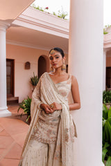 Golden Royal Chinon Floral Embroidered Sharara Set