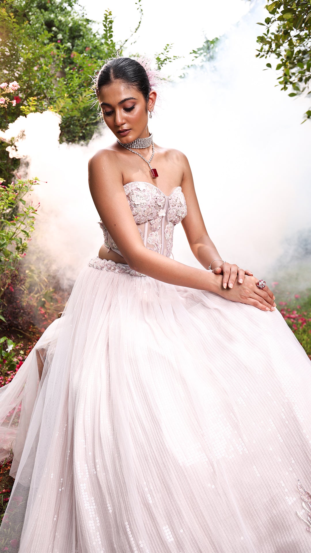 Lilac Net 3D Floral Embellished Lehenga Set