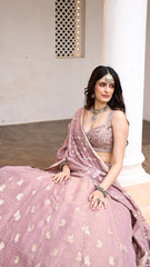 Lilac Tissue Dabka Hand Embroidered Lehenga Set