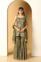 Sequin Paisley work sharara suit