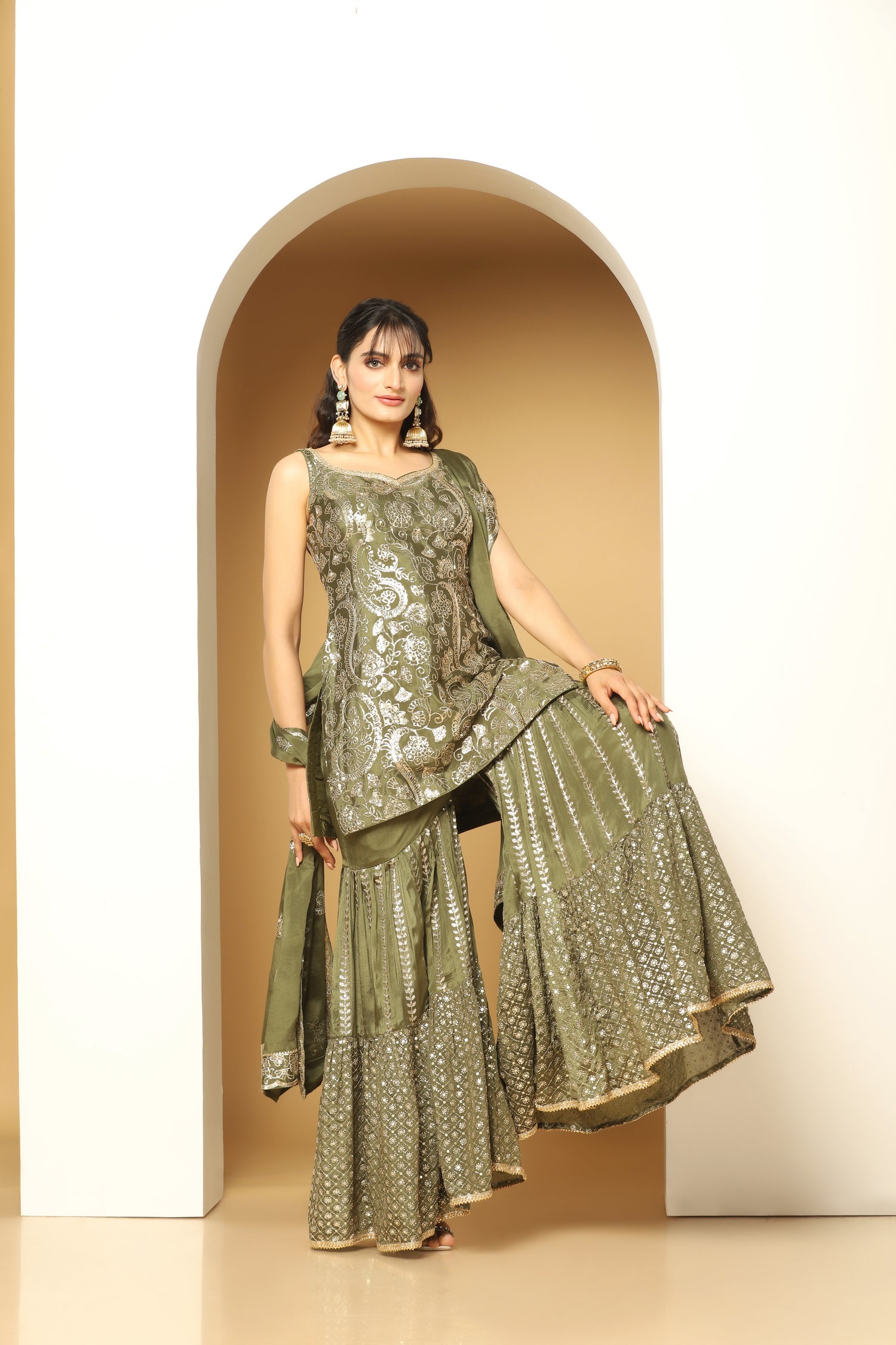 Sequin Paisley work sharara suit