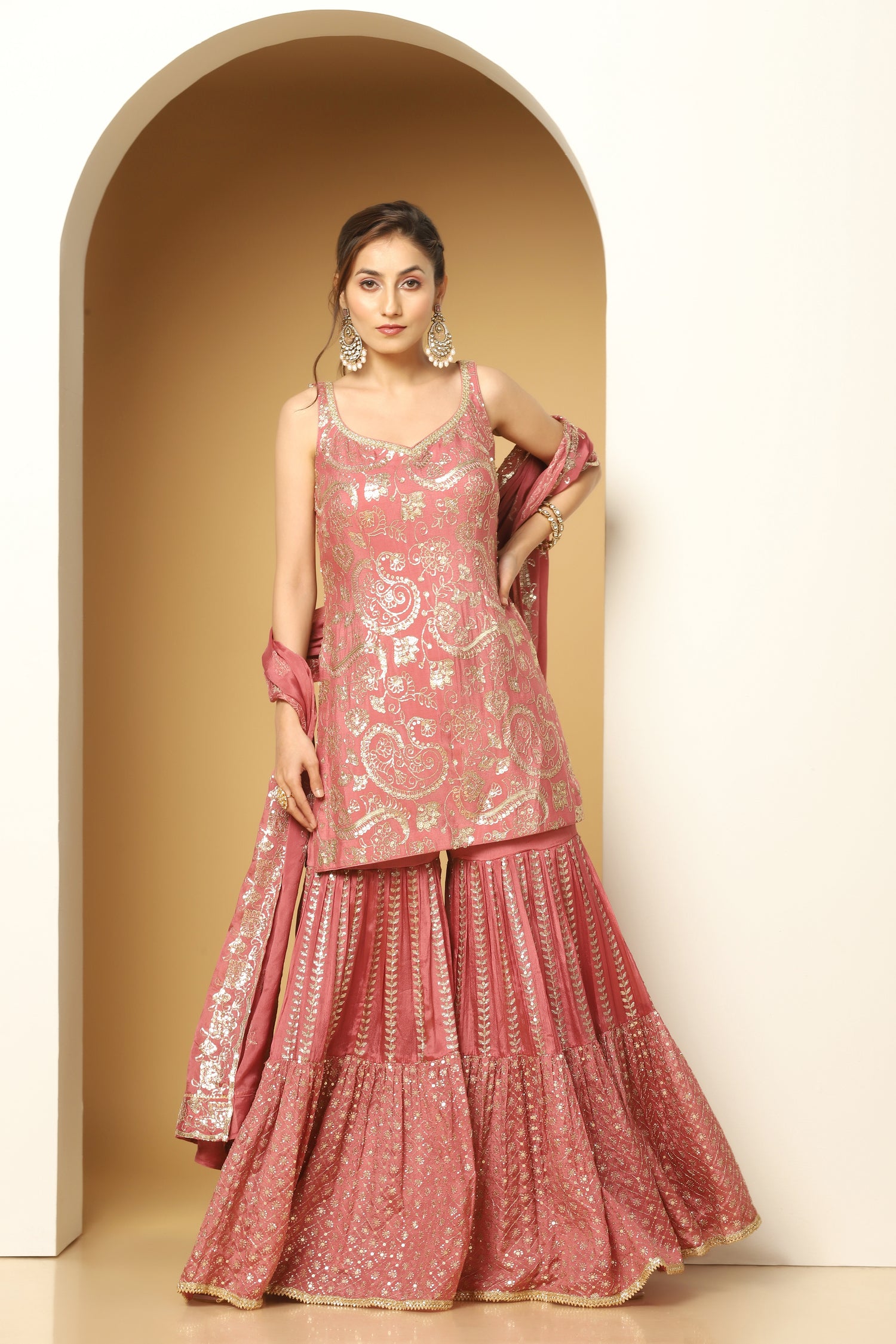 Sequin Paisley work sharara suit