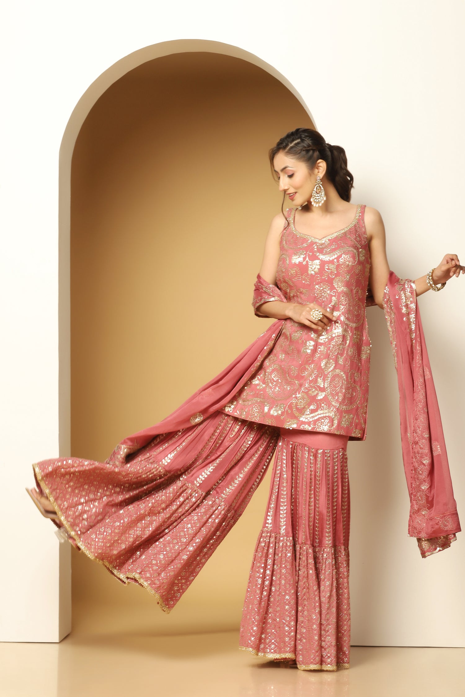 Sequin Paisley work sharara suit