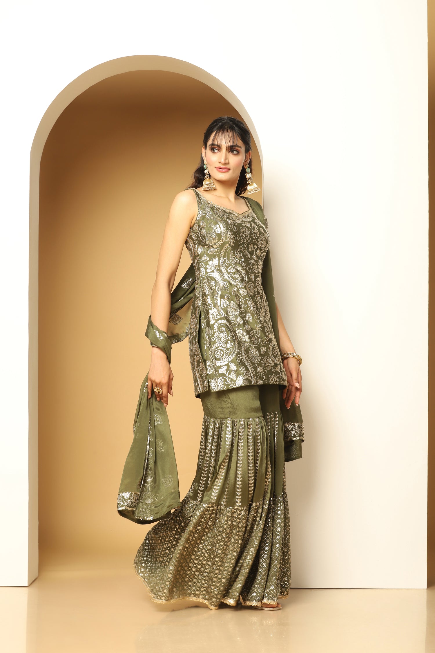 Sequin Paisley work sharara suit