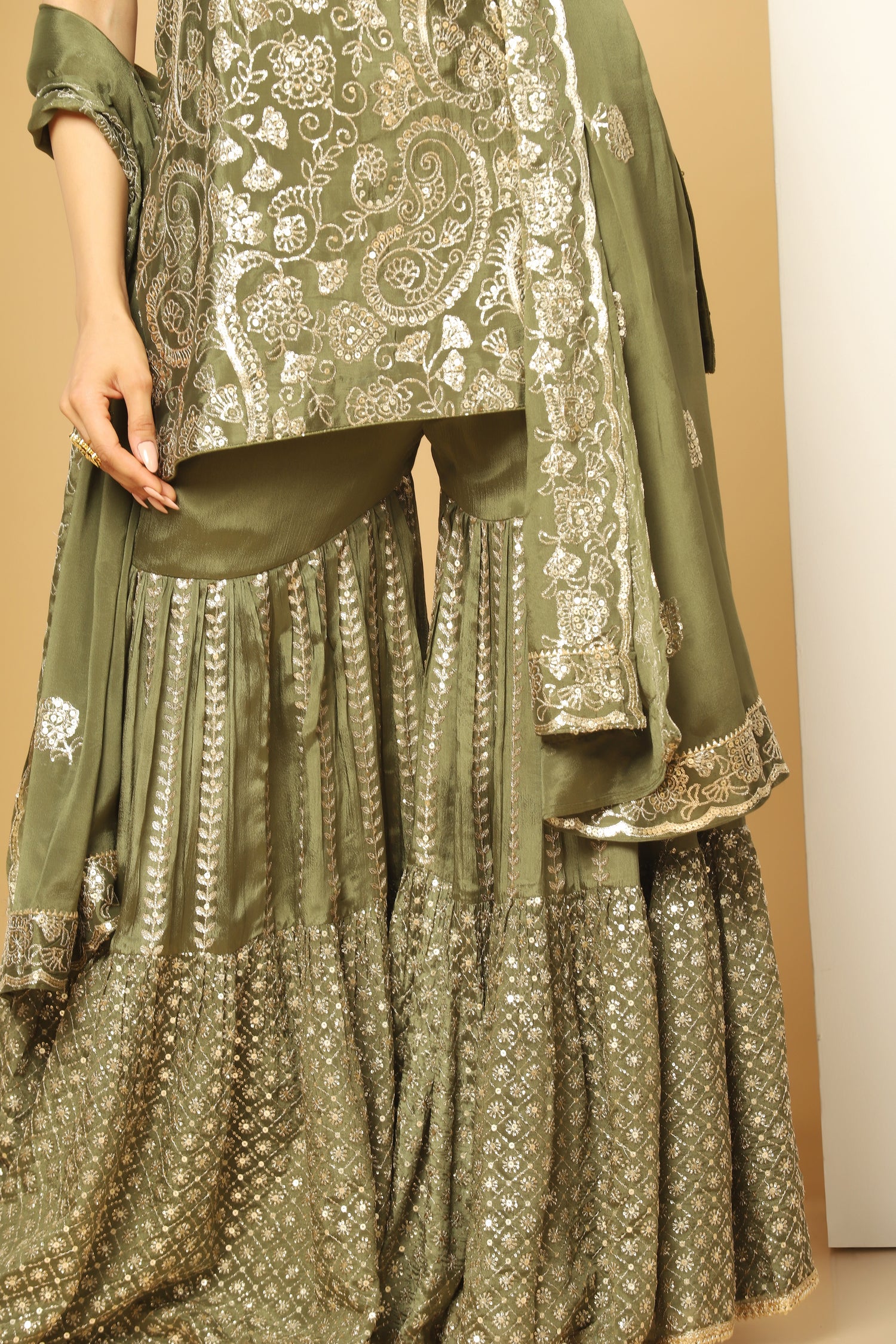 Sequin Paisley work sharara suit