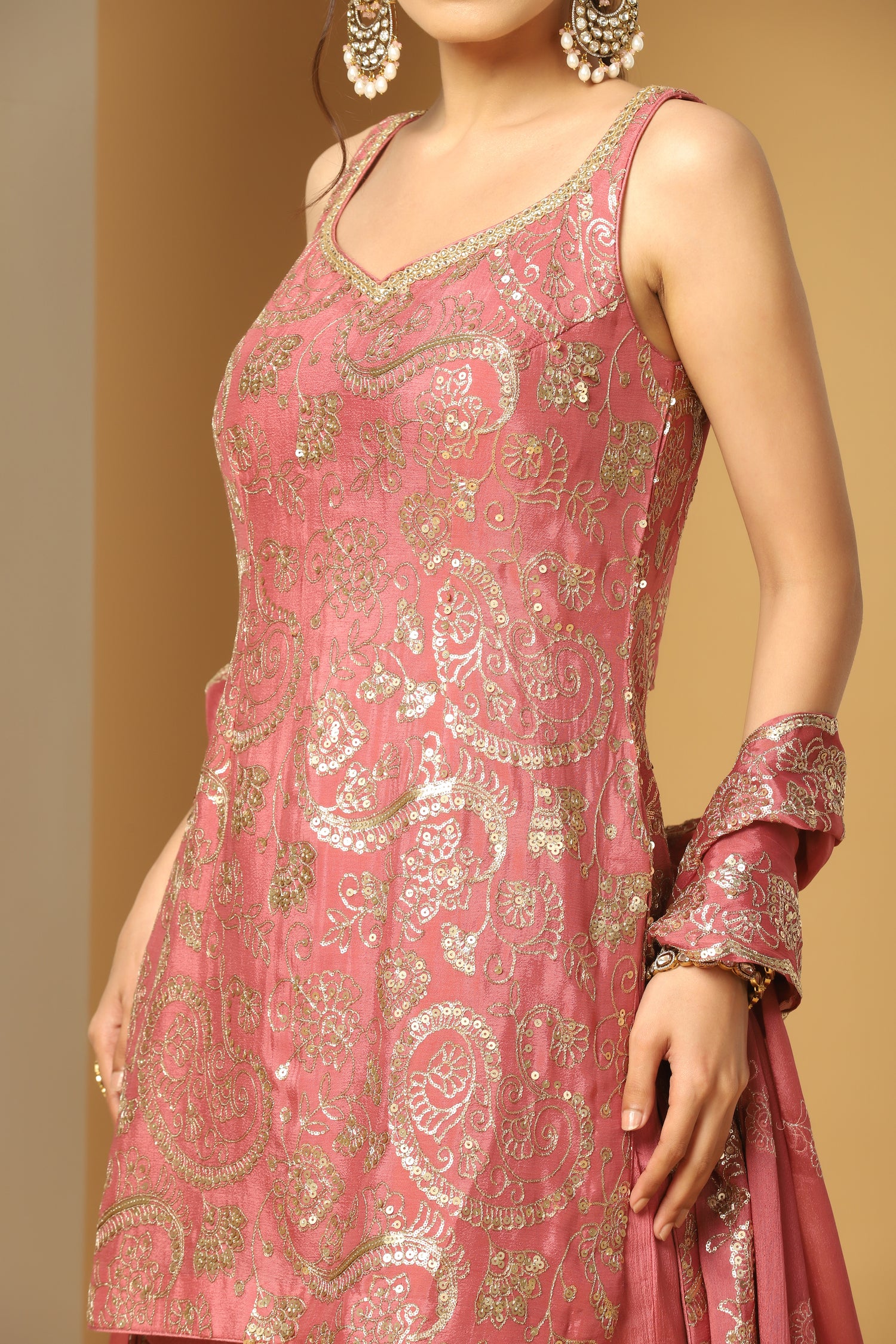 Sequin Paisley work sharara suit