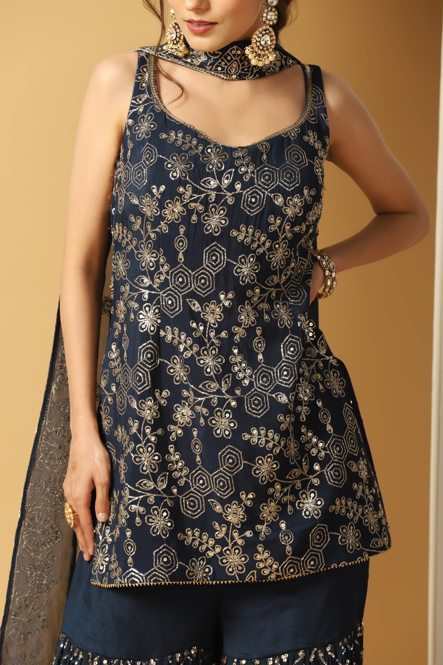 Short Kurti Short Frock With Sharara Style Festive Wear