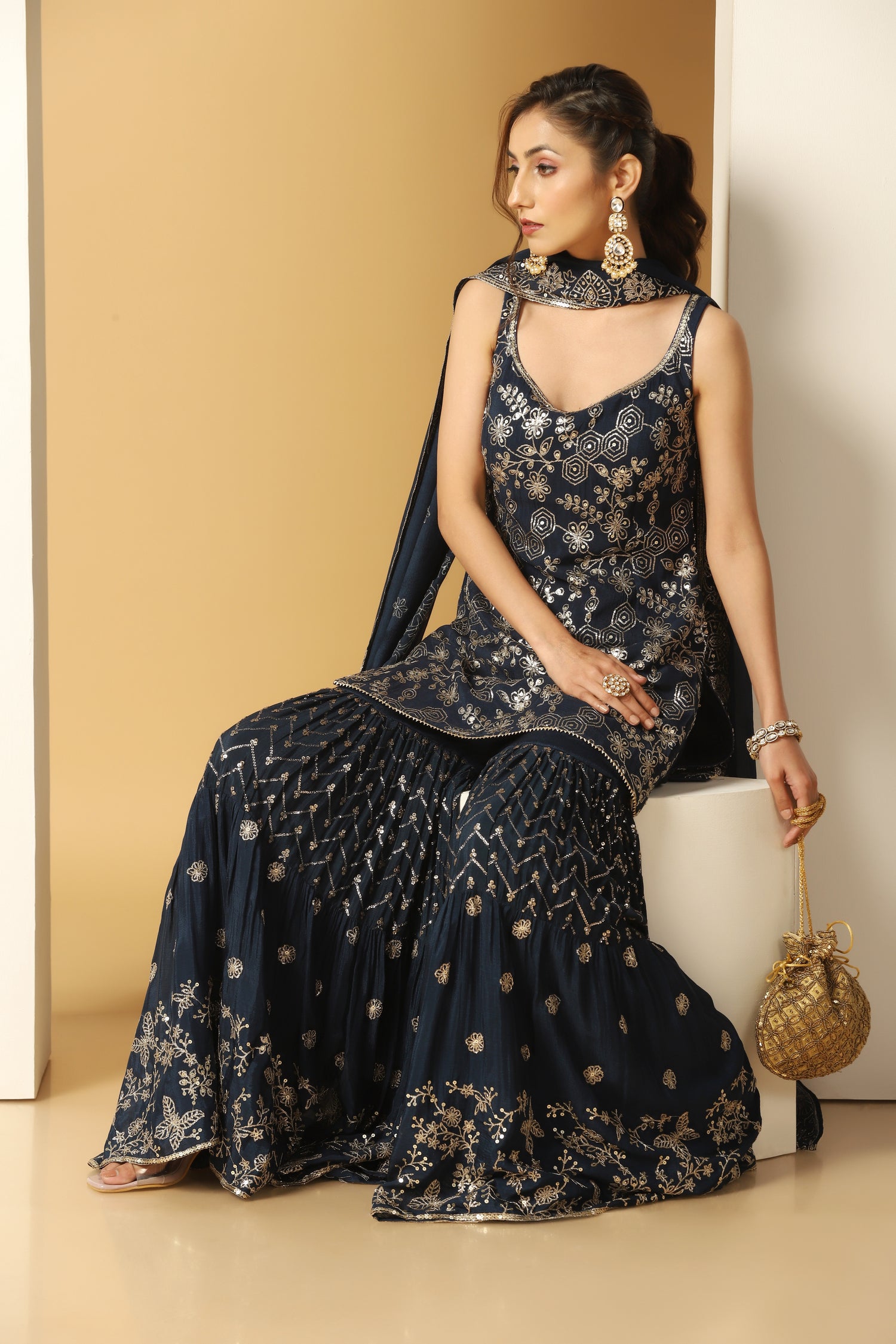 Embroidered Short Kurti and Sharara