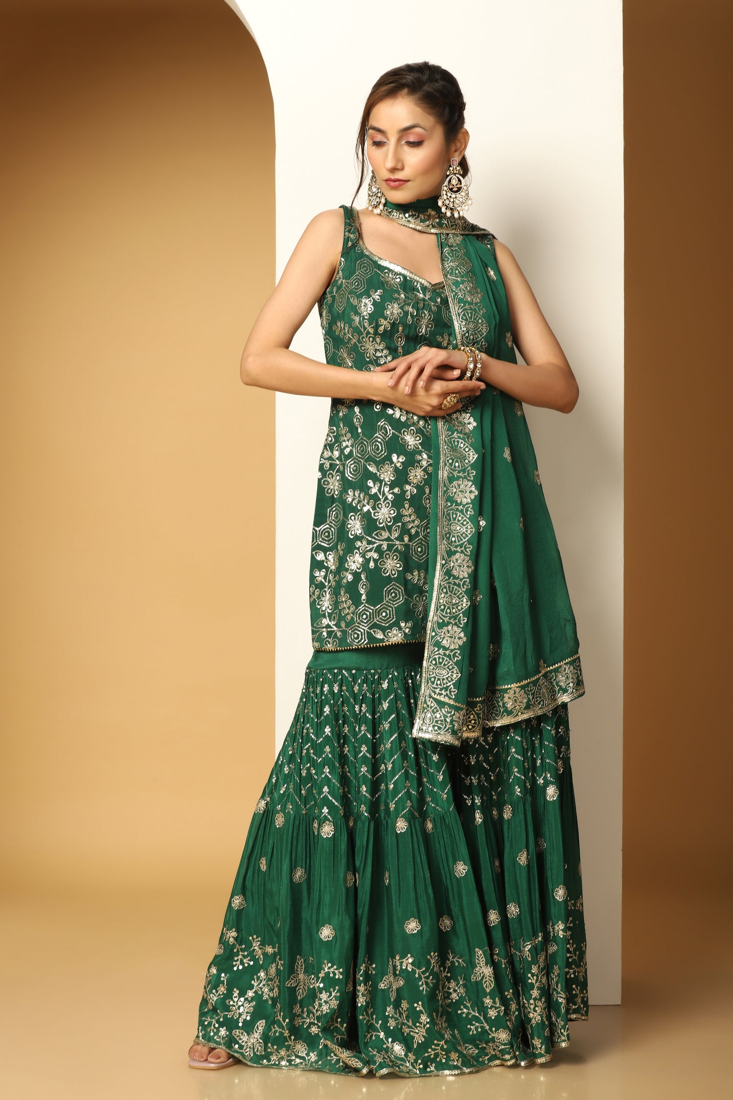 Embroidered Short Kurti and Sharara