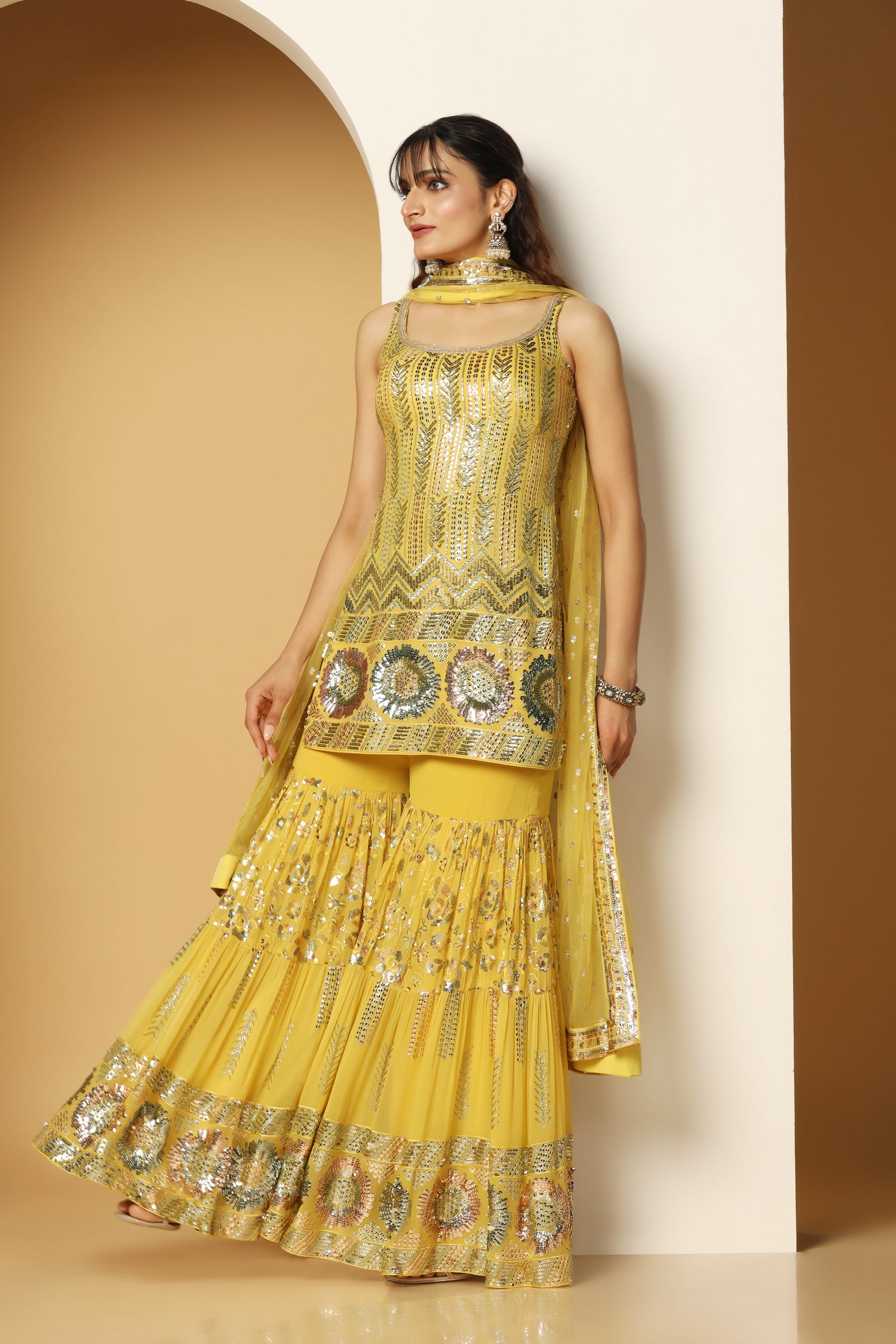 Themed Sequin Adorned Shirt and Sharara