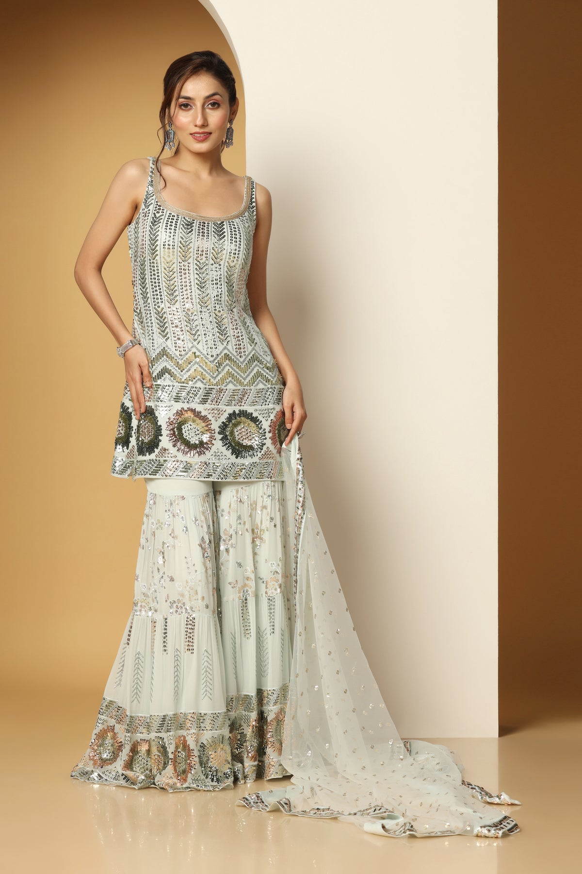 Themed Sequin Adorned Shirt and Sharara