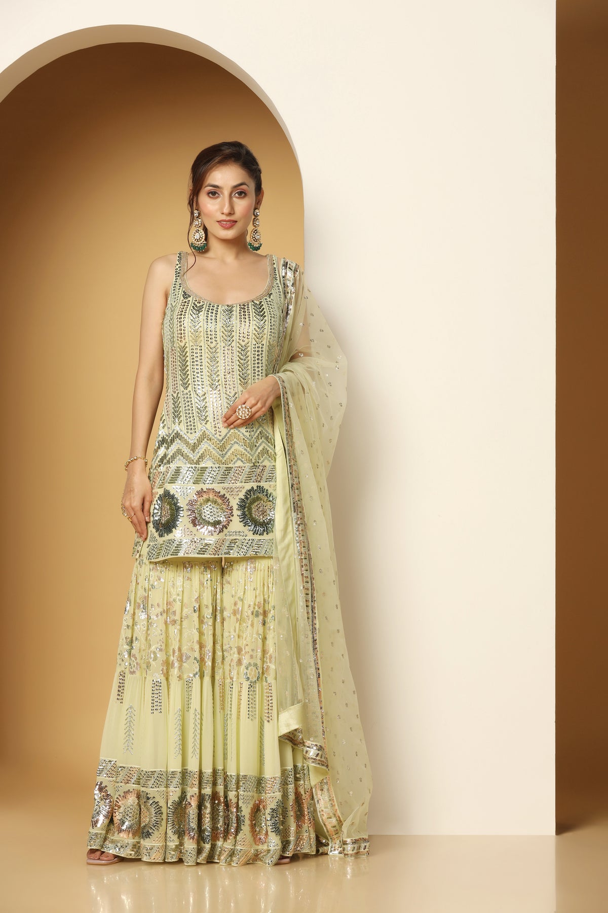 Themed Sequin Adorned Shirt and Sharara