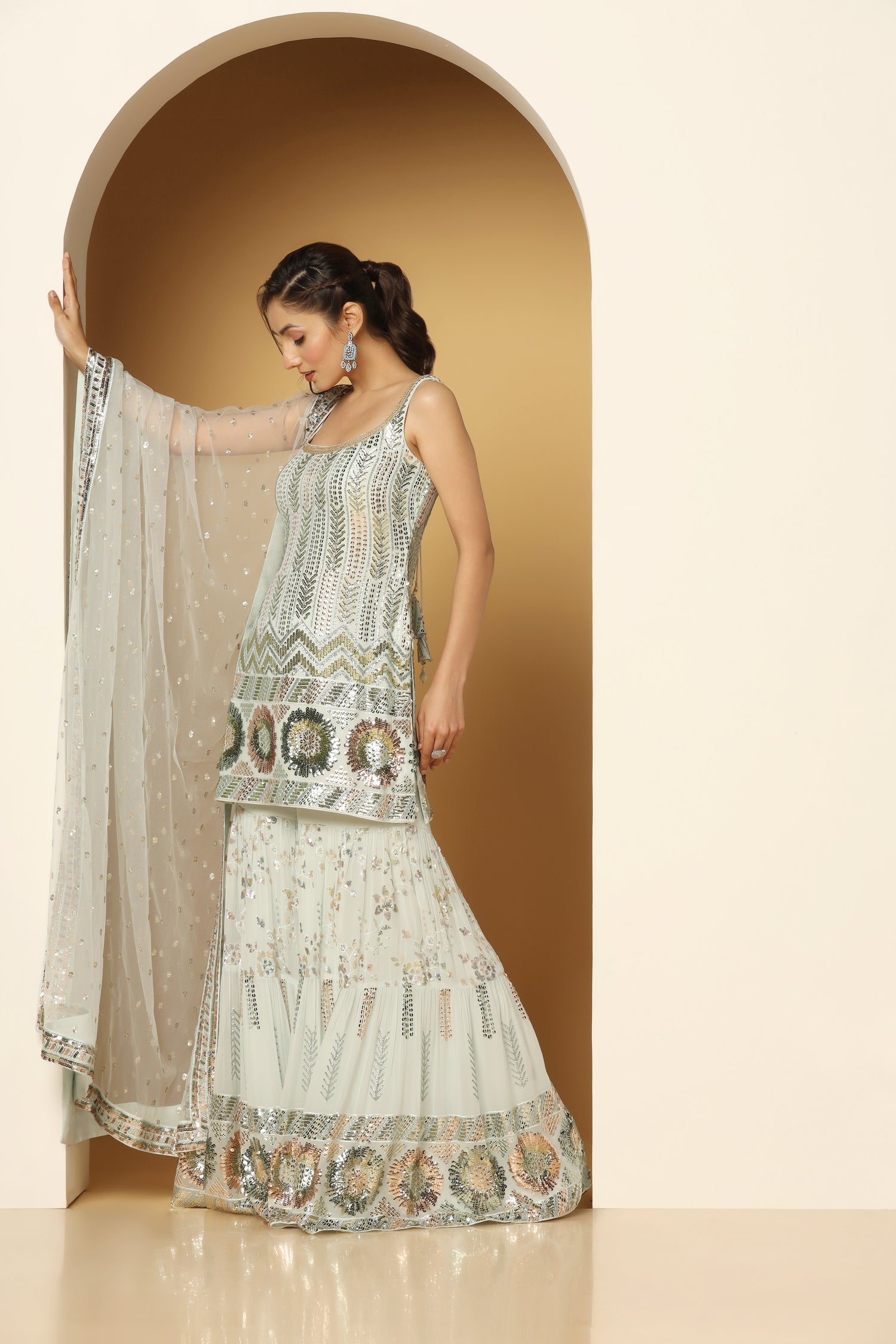 Themed Sequin Adorned Shirt and Sharara