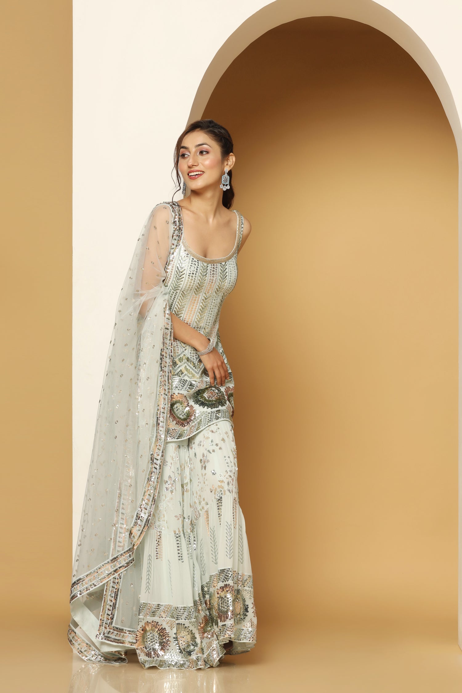 Themed Sequin Adorned Shirt and Sharara