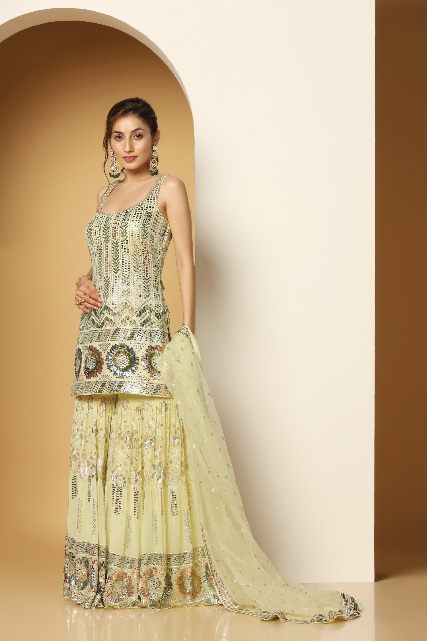 Themed Sequin Adorned Shirt and Sharara