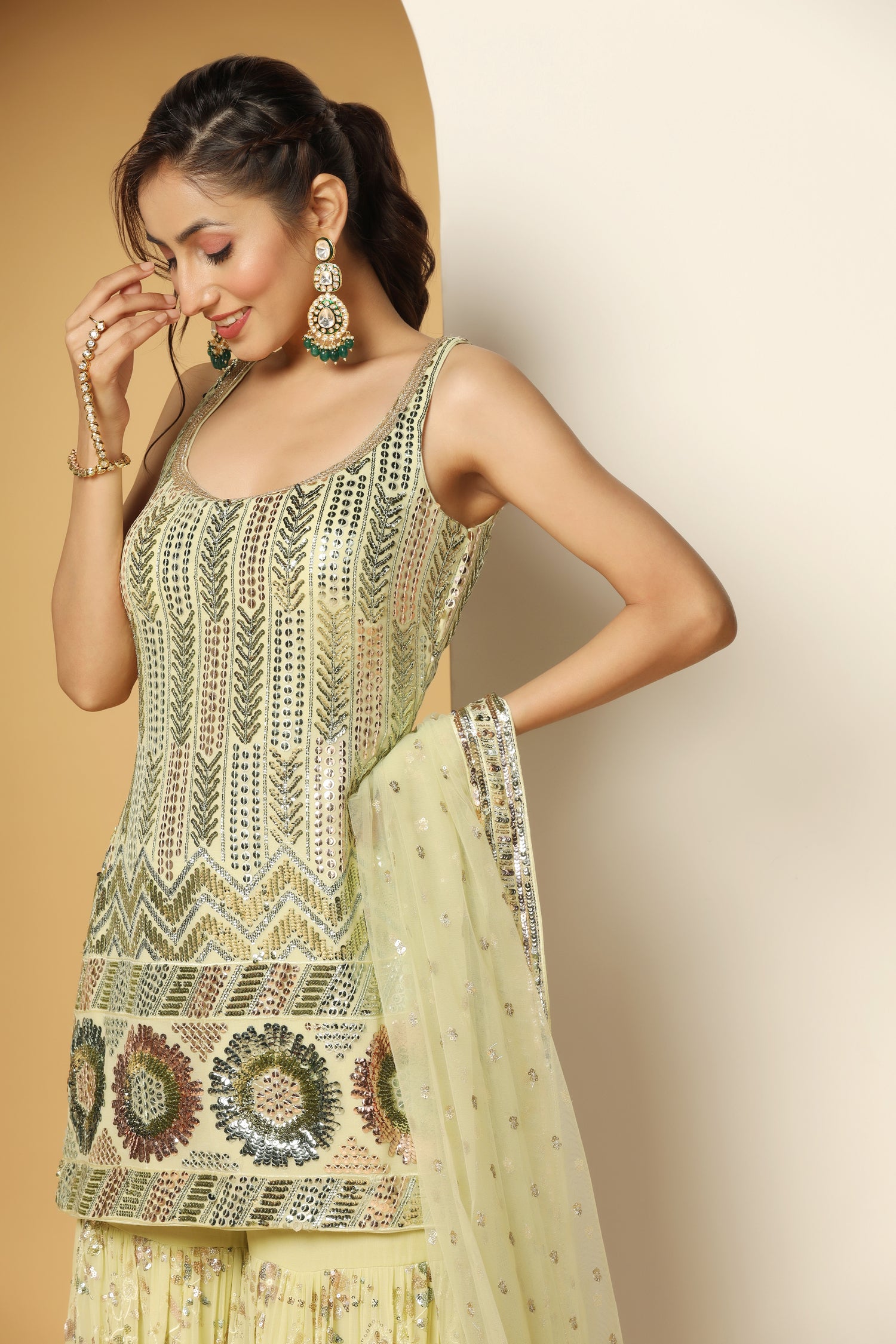 Themed Sequin Adorned Shirt and Sharara