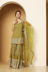 Zari and Sequined Adorned Sharara Suit