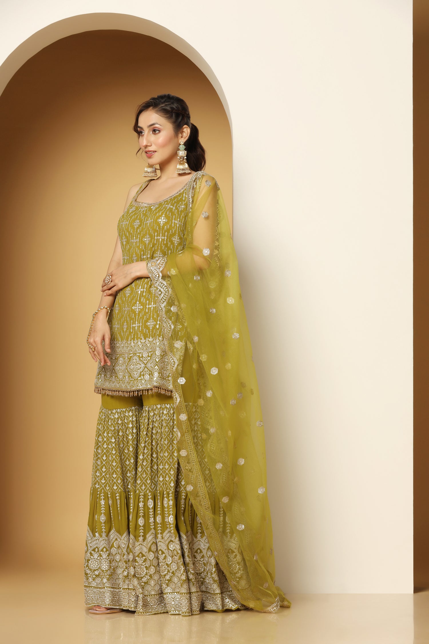 Zari and Sequined Adorned Sharara Suit