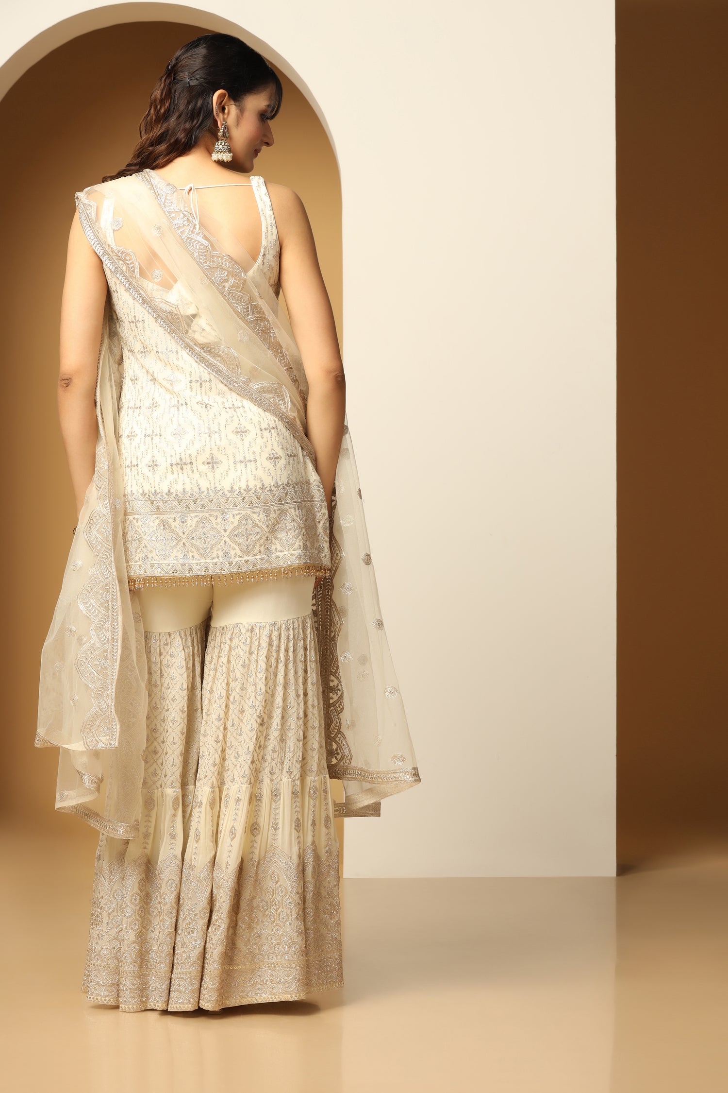 Zari and Sequined Adorned Sharara Suit