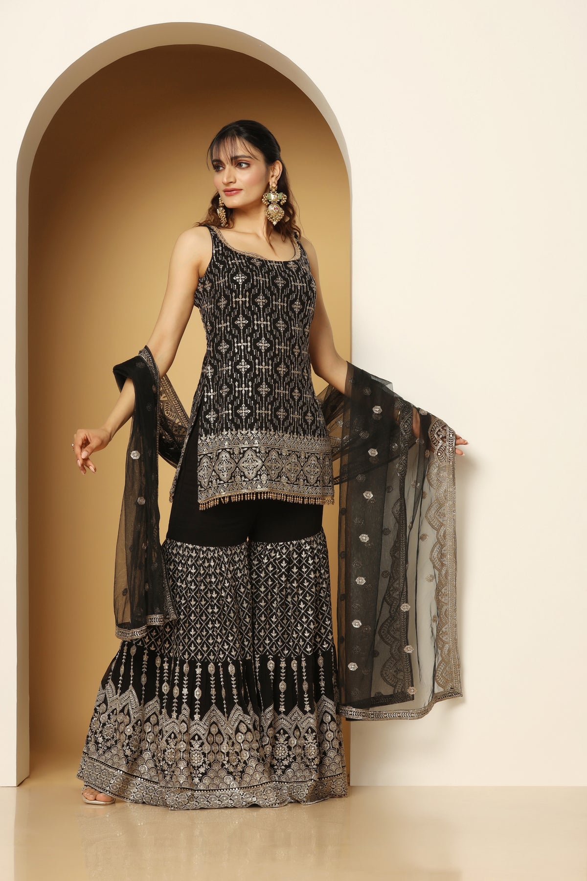 Zari and Sequined Adorned Sharara Suit