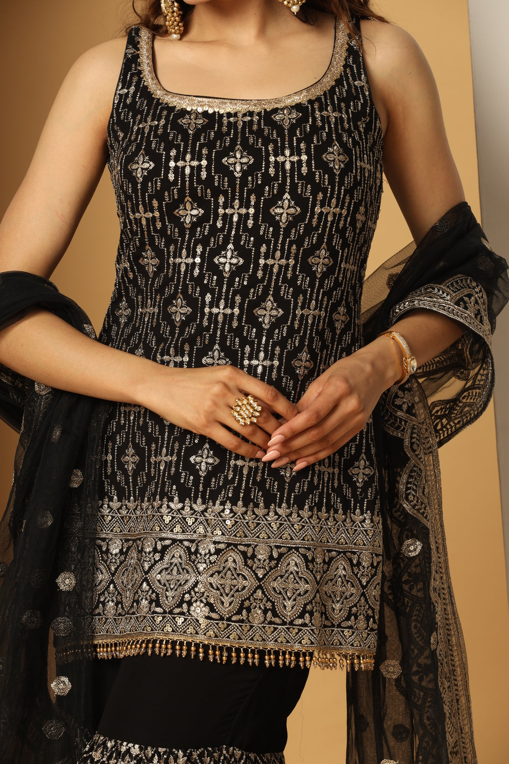 Zari and Sequined Adorned Sharara Suit